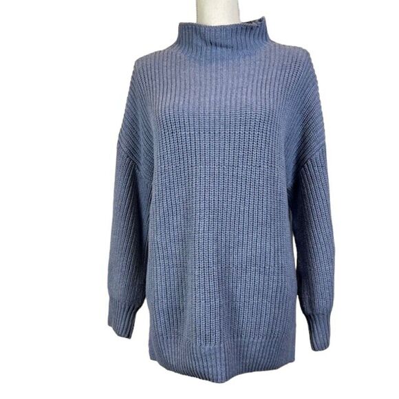 Cupcakes & Cashmere Ribbed Knit Sweater Tunic Periwinkle Blue Wide Mock Medium - Picture 1 of 8